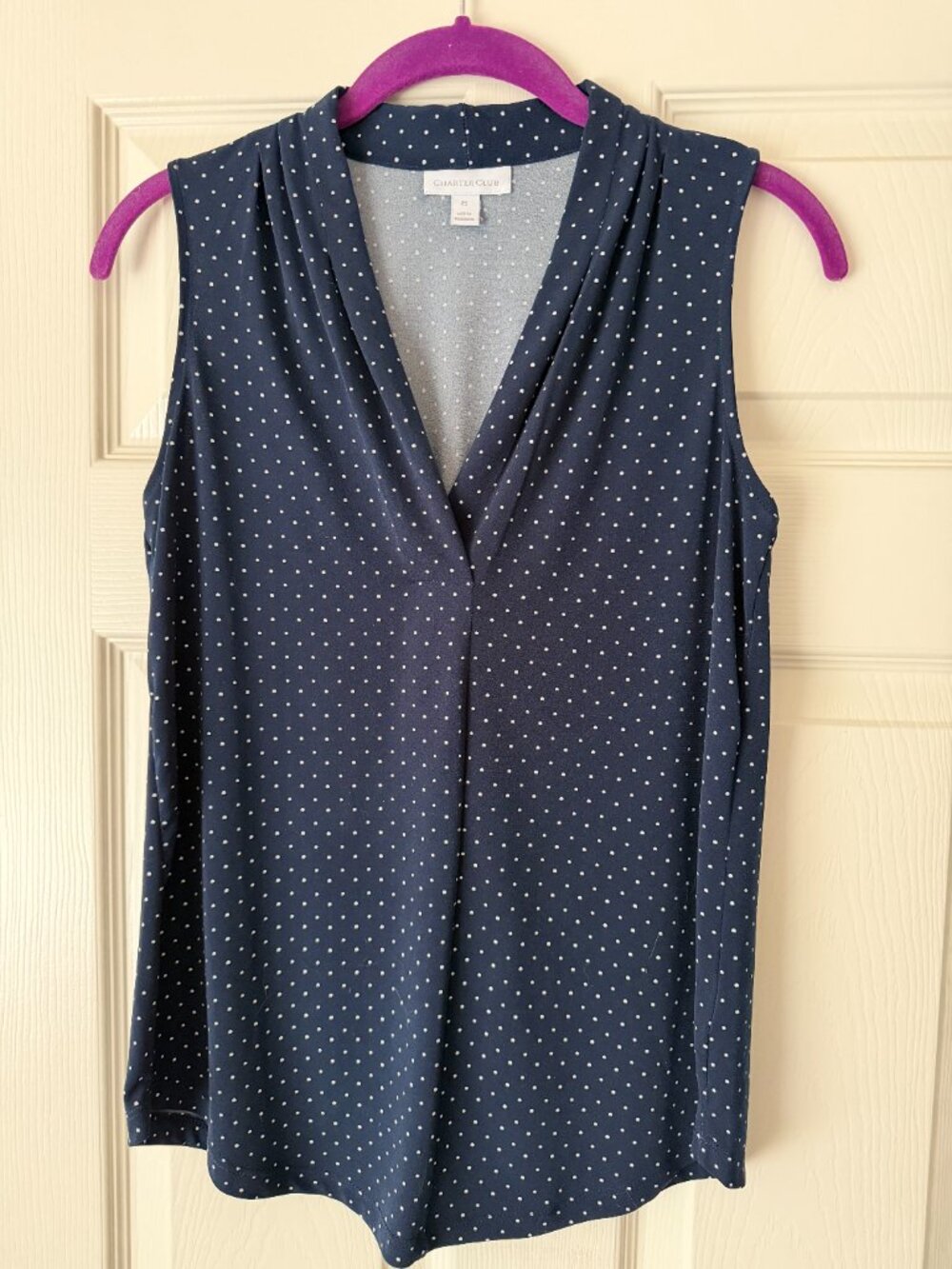 Charter Club PS Petite Navy White Polka Dot Sleeveless Blouse